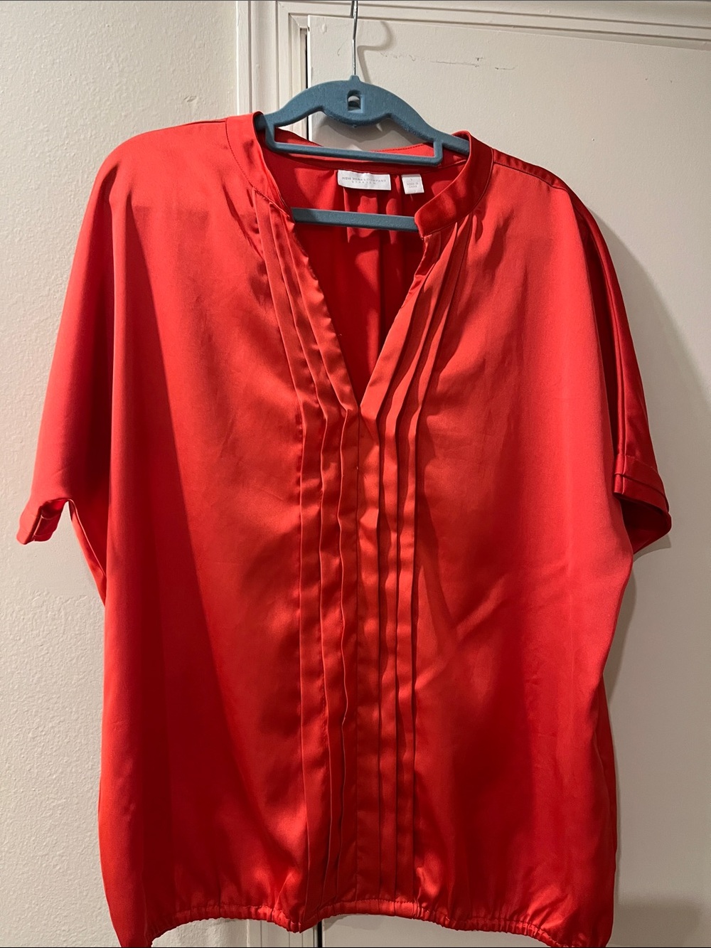 New York & Company Bright Red Pleated Front Blouse